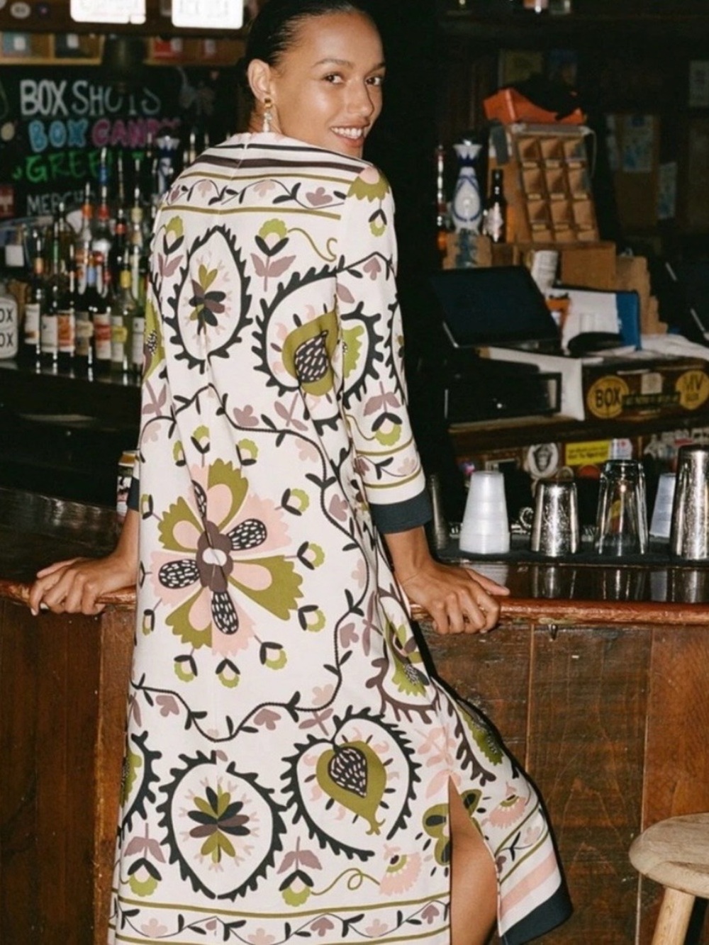 Tuckernuck Sundial Stripe Jamie Dress Floral Suzani Print Midi Shift 3/4 Sz XXL - Picture 2 of 12